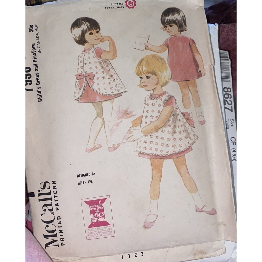 Vintage 1965 McCalls 7998 Dress & Pinafore Sewing Pattern Size 2 Helen Lee